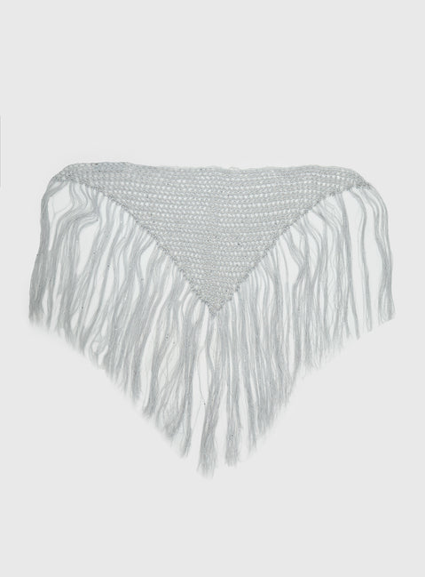 Briee Fringe Detail Hair Scarf Silver