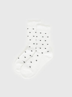 Soffie Frill Detail Bow Socks White