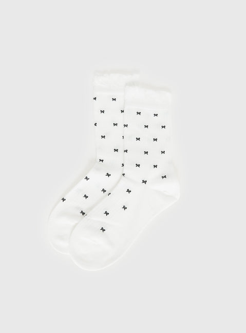 Soffie Frill Detail Bow Socks White