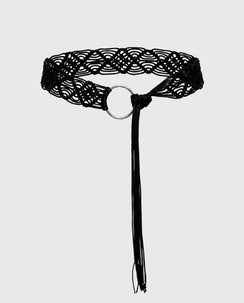 Dayten Ring Detail Crochet Belt Black