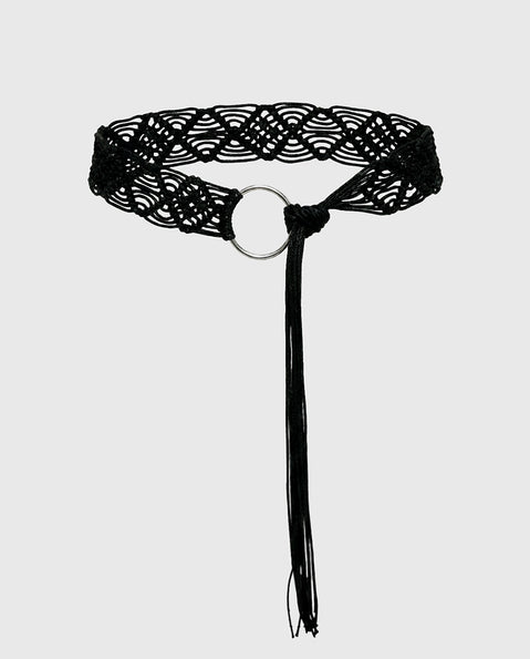 Dayten Ring Detail Crochet Belt Black