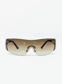 Sunglasses Frameless design Silver toned Silicone nose pads Diamante detail Clear lenses Lightweight