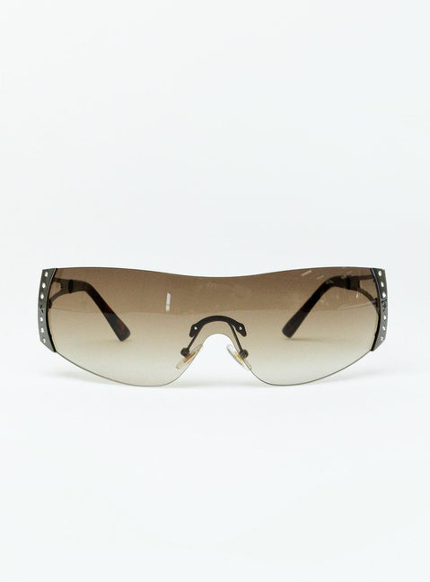 Sunglasses Frameless design Silver toned Silicone nose pads Diamante detail Clear lenses Lightweight