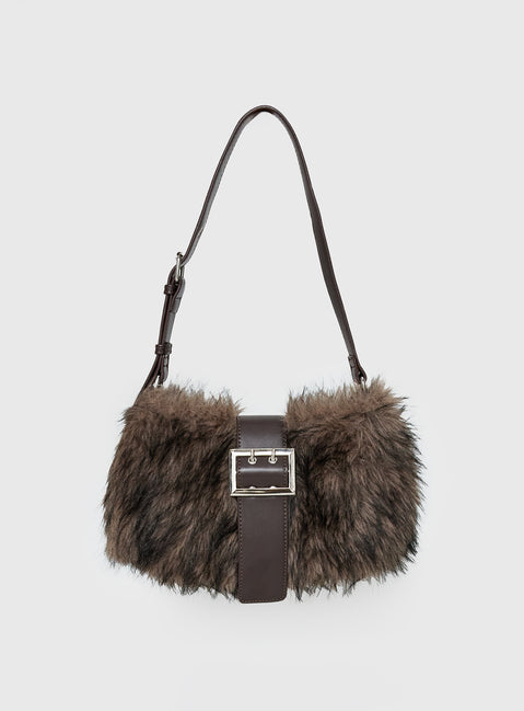 Elliot Faux Fur Shoulder Bag Brown