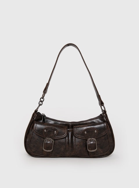 Faux leather shoulder bag Adjustable & removable cross-body and shoulder straps, silver-toned hardware, zip fastening, twin front pockets with magnetic button fastening, flat base