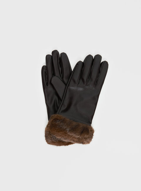 Elowynn Faux Leather Gloves Brown