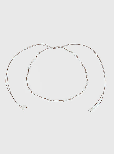 Delle Pearl Detail Wrap Belt Brown