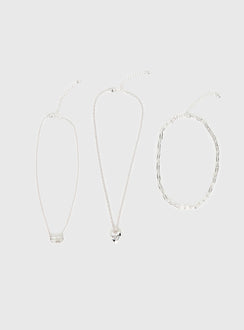 Double Date Layered Necklace Silver