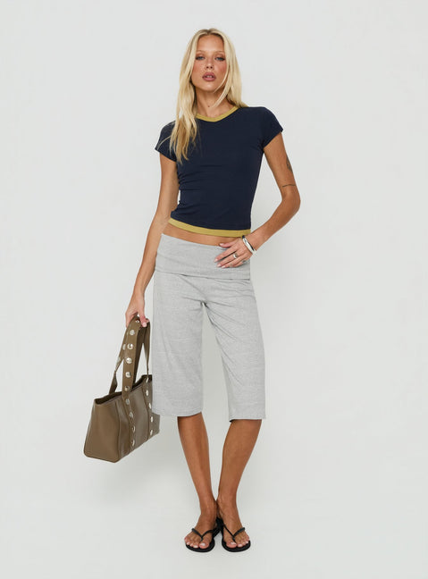 Geanna High V Neck Contrast Trim Top Navy / Yellow