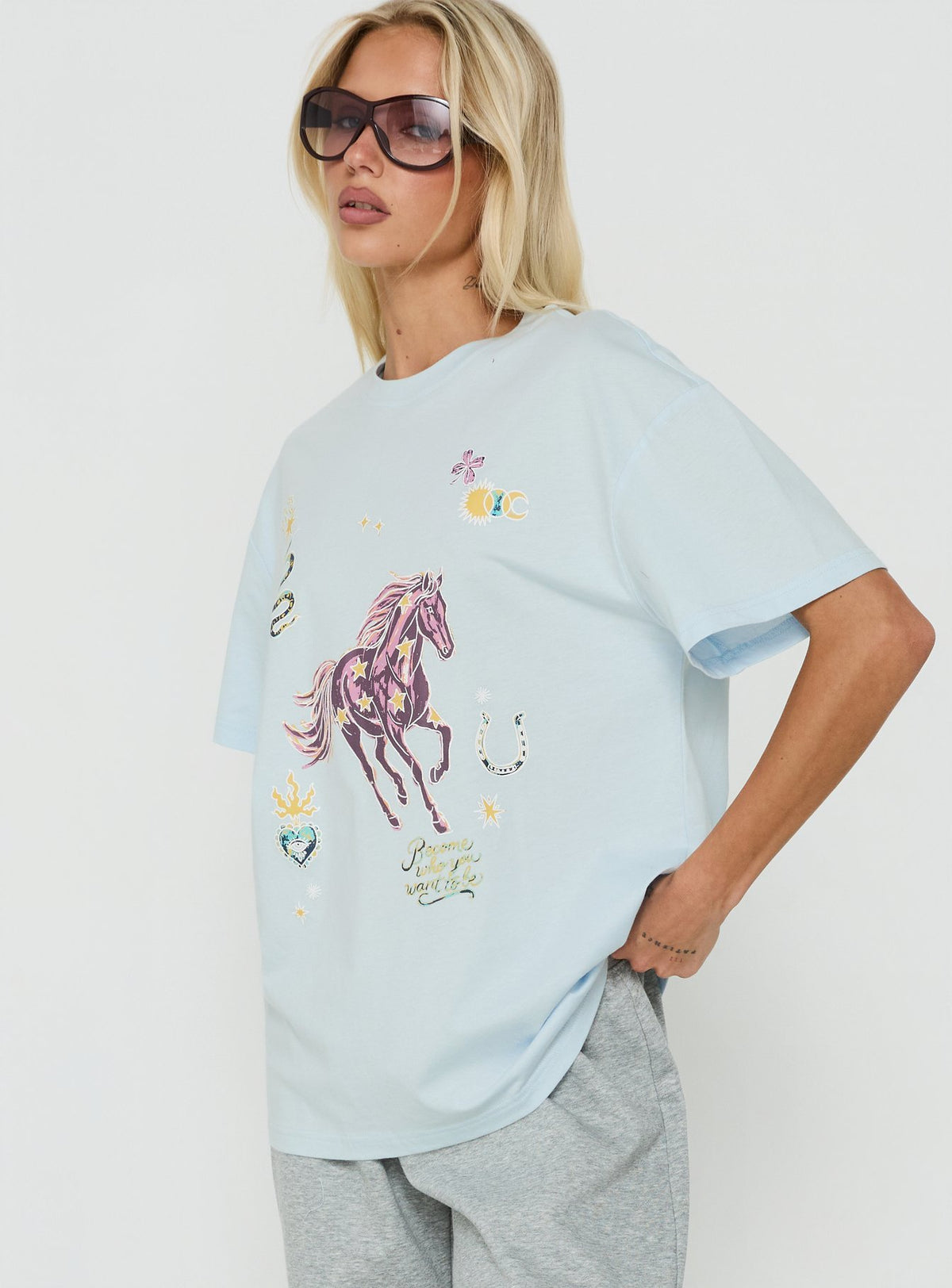 Star Stallion Oversized Graphic Tee Blue