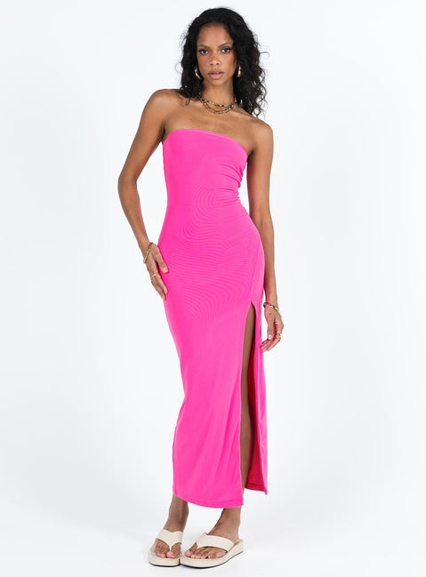 product Princess Polly Asymmetric Neckline  Panama Strapless Maxi Dress Hot Pink