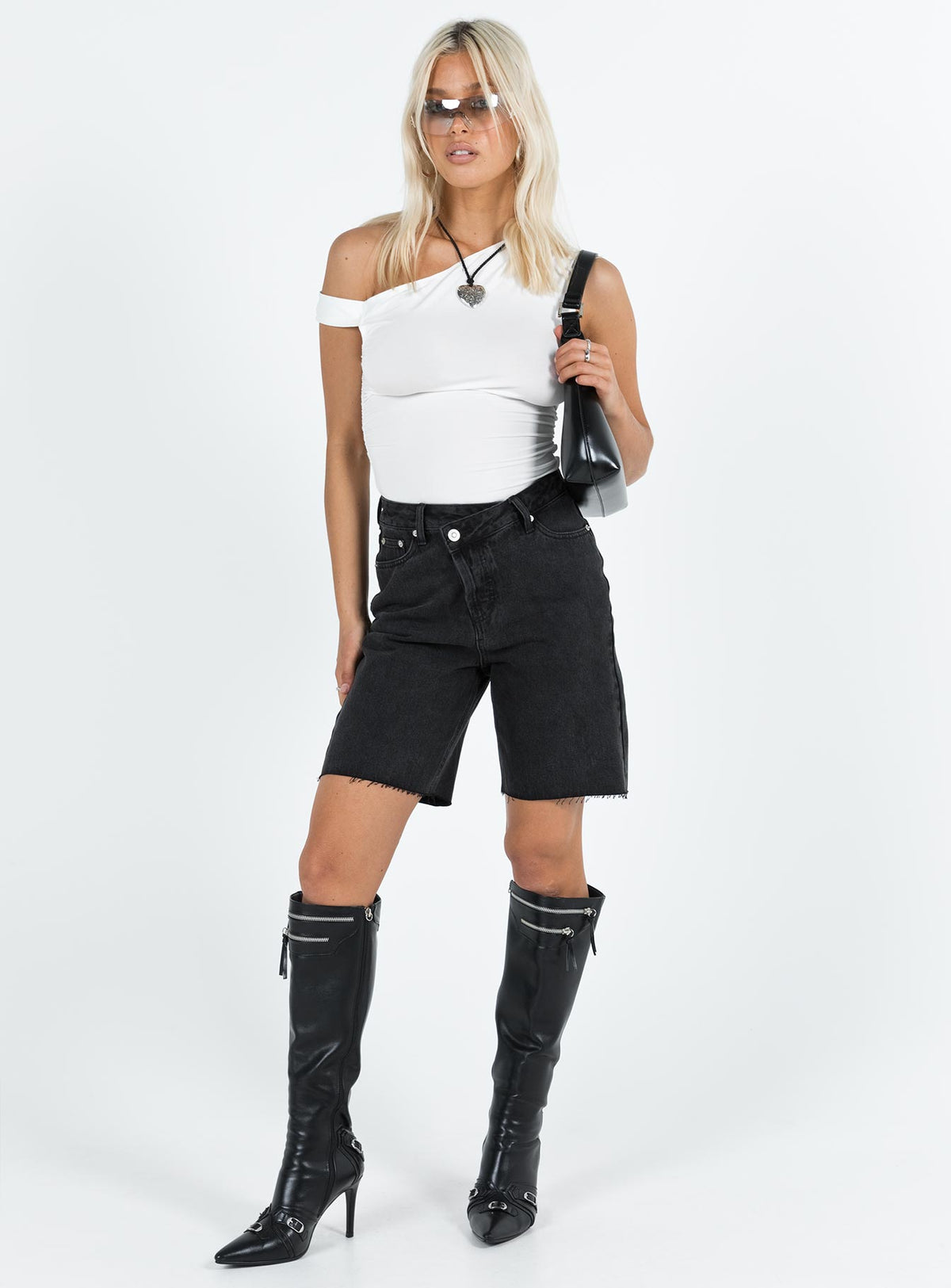 product Xena Long Denim Shorts Black Princess Polly High Waisted Shorts 