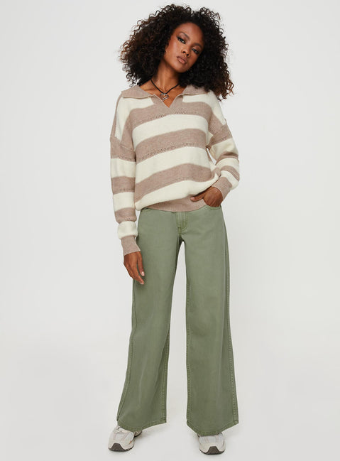 front view of model wearing Princess Polly Ramos Low Rise Denim Jeans Sage Mid Rise Jeans Jeans 
