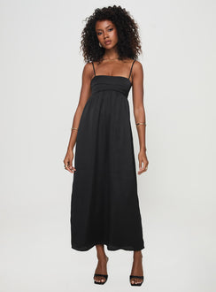 front view of model wearing Princess Polly Ortega Maxi Dress Black Square Neck 