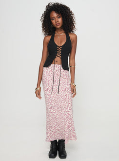   front view of model wearing Princess Polly Mariposa Maxi Skirt Beige Floral Maxi 