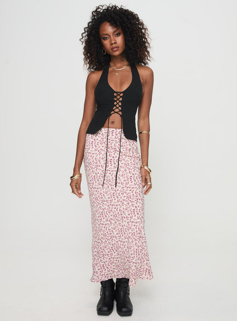   front view of model wearing Princess Polly Mariposa Maxi Skirt Beige Floral Maxi 