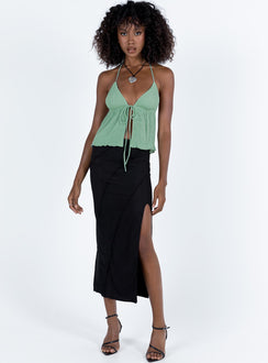 front view of model wearing Princess Polly Chantria Top Sage Lower Impact Sleeveless Plunger 