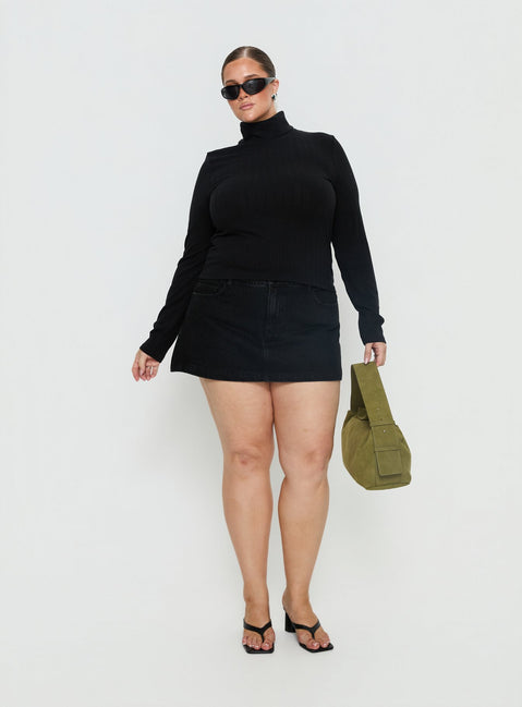 Enisa High Neck Long Sleeve Top Black Curve