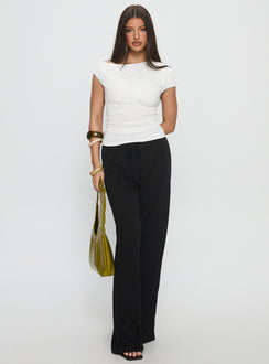 front view of model wearing Princess Polly Gavrielle Jersey Wide Leg Pants Black High Rise Pants 