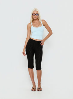 front view of model wearing Princess Polly Samaira Capri Pant Black Anglaise Mid Rise Pants 