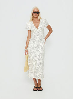 Mareiko V Neck Maxi Dress Cream Polka Dot