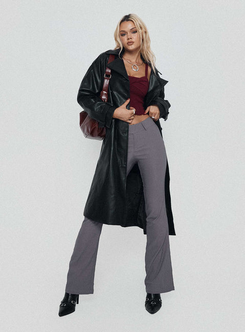 front view of model wearing Princess Polly Kinkirk Flared Pants Grey Tall Low Rise Pants 