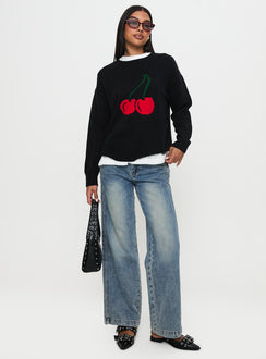front view of model wearing Princess Polly My Dear Knit Sweater Black Longline Jumpers Jumpers 