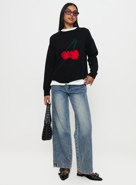 front view of model wearing Princess Polly My Dear Knit Sweater Black Longline Jumpers Jumpers 