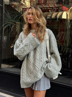 side view of model wearing Princess Polly Gigi Knit Sweater Cloud Long 