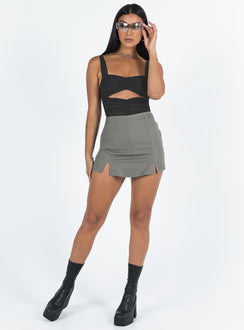 front view of model wearing Princess Polly Kalmia Bodysuit Black Sleeveless 