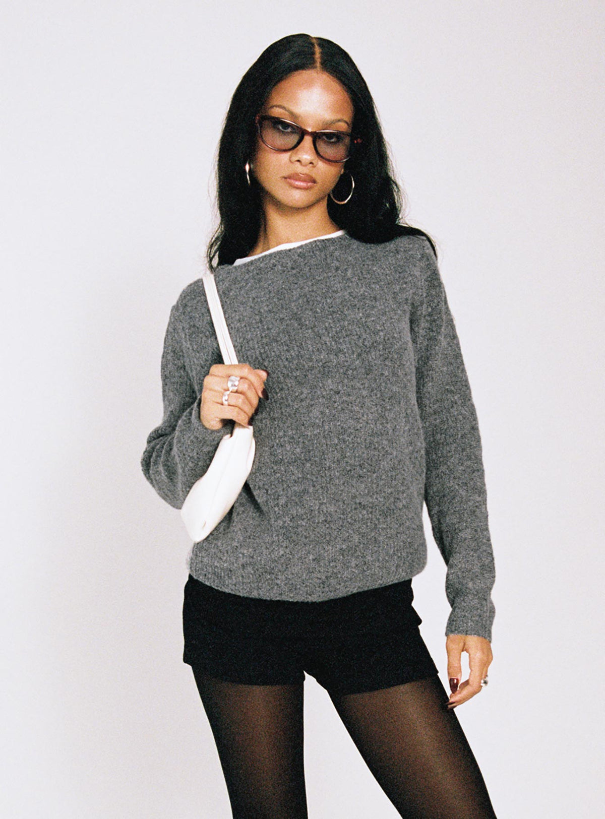 product Princess Polly Abrams Rib Knit Crew Sweater Charcoal Marle regular 