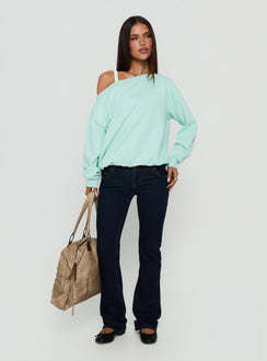 Wellness Off The Shoulder Sweatshirt Turquoise