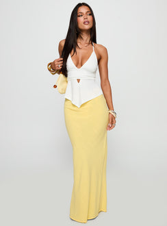 side view of model wearing Princess Polly Averee Halter Top White Sleeveless Plunger 