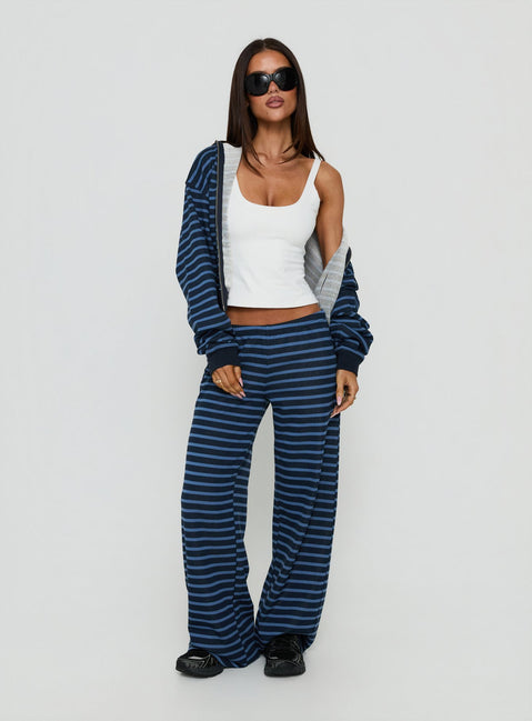 Delaeni Straight Leg Sweatpants Blue Stripe