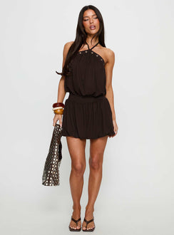 Sunnee Eyelet Detail Playsuit Brown Petite
