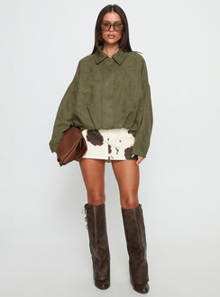 Enlightened Faux Suede Bomber Jacket Khaki