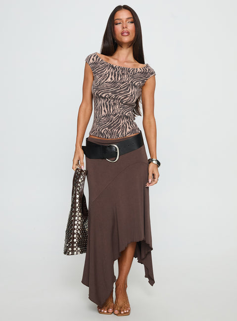 Futura Asymmetrical Midi Skirt Chocolate Midi Skirts 