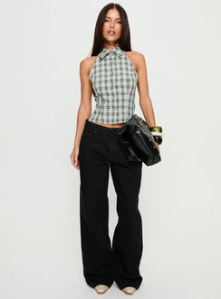front view of model wearing Princess Polly Serenitia Mid Rise Relaxed Jeans Jet Black Mid Rise Jeans Jeans 
