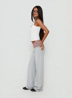 Designed with Jetset Pants Grey / Red Stripe womens-regular-pants featuring mid-rise side view of model wearing