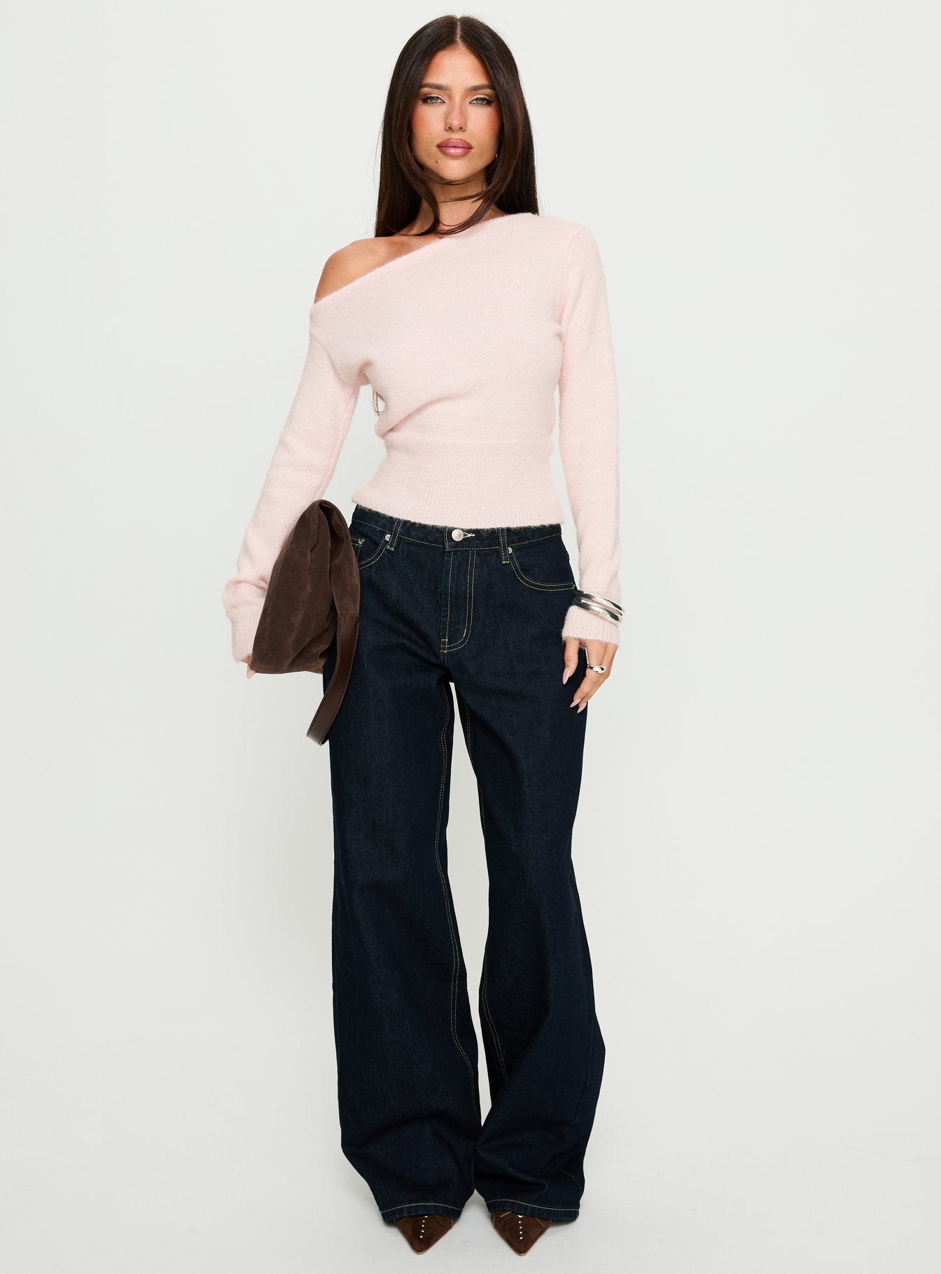 Selbey Fluffy Cinched Waist Off Shoulder Top Pink