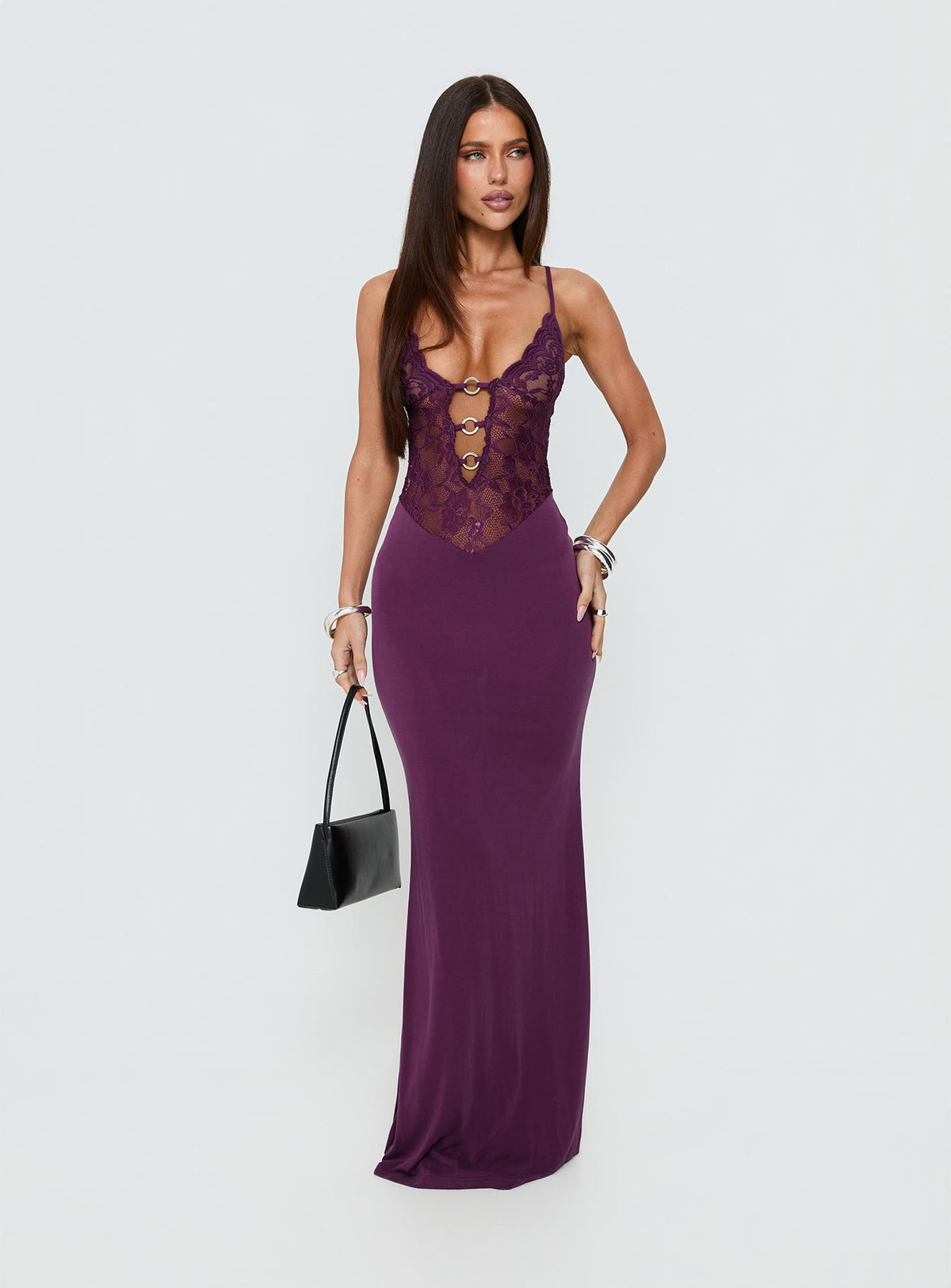 Totema Lace Halter Maxi Dress Purple