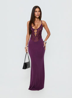Totema Lace Halter Maxi Dress Purple