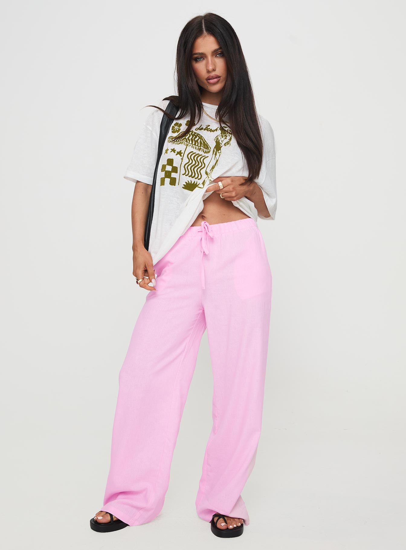 front view of model wearing Princess Polly Darise Pants Blush High Rise Pants Pants 