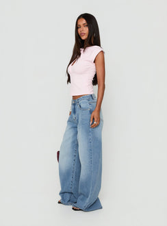 Lokura Low Rise Super Baggy Jeans Vintage Mid Blue Wash