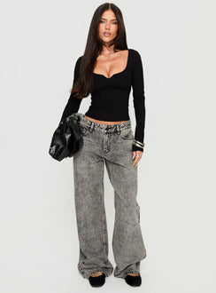 front view of model wearing Princess Polly Serenitia Mid Rise Relaxed Jeans Washed Grey Mid Rise Jeans 