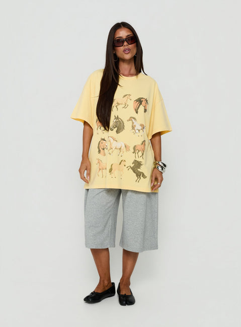 Horse Girl Oversized Graphic Tee Washed Yellow