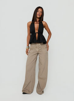 Top Form Broderie Anglais Tie Front Halter Top Black