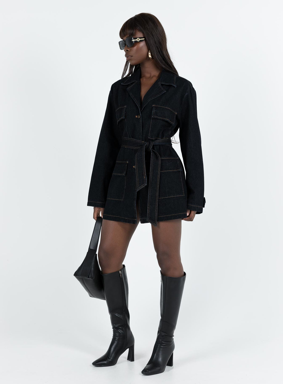product Princess Polly Asymmetric Neckline  Giselle Mini Dress Dark Denim