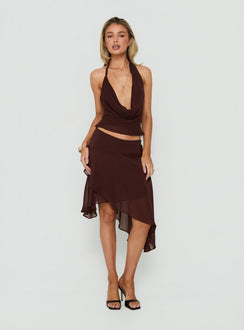 Evaleine Chiffon Cowl Neck Top Chocolate
