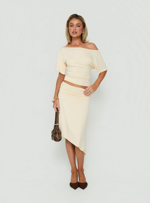 Sezzia Cinched One Shoulder Top Beige